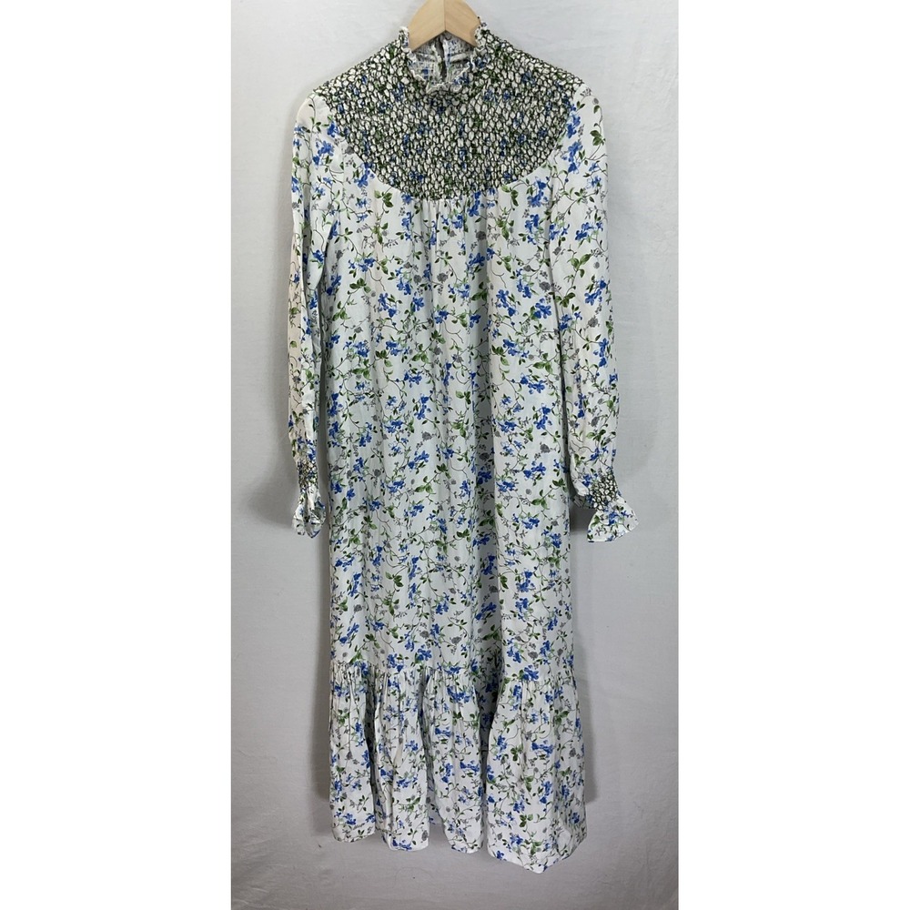 New Zara Women's Maxi Dress S White Viscose with Linen Lyocell Modal Floral